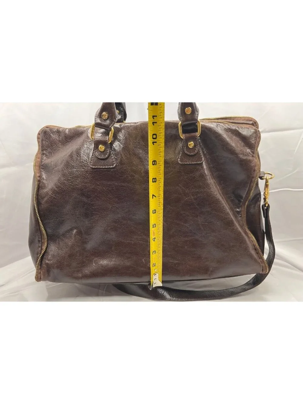 Jenrigo Italian Leather Brown Large Satchel Shoulder Bag Gold Hardware